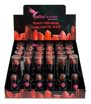 Bella Femme Batom Hidratante Matte Fosco Cores Nude BOX/24PÇ