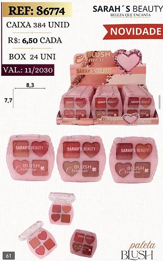 Sarah s beauty paleta de blush box 24 pçs