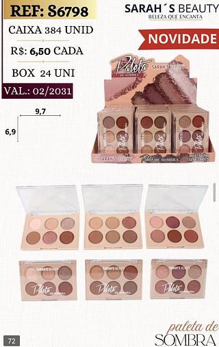 Sarah s beauty paleta de sombras box 24 pçs