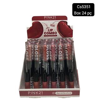 pink 21 lip gloss + batom liquido box 24 pç