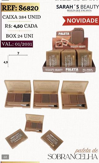 sarash beauty paleta de sombra de sobrancelha box 24 pç