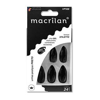 Macrilan Unhas Postiças estilo stiletto - Preto BOX 12PÇS