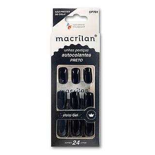 Macrilan Unhas Postiças Autocolantes tamanho médio cor Preto BOX 24PÇS
