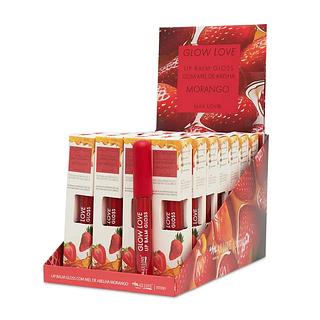 Lip Balm e Gloss Glow Love Mel de Abelha e Morango Max Love com 28un de 5ml Max Love