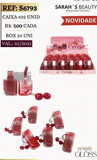 sarash beauty lip gloss cereja box 24pç