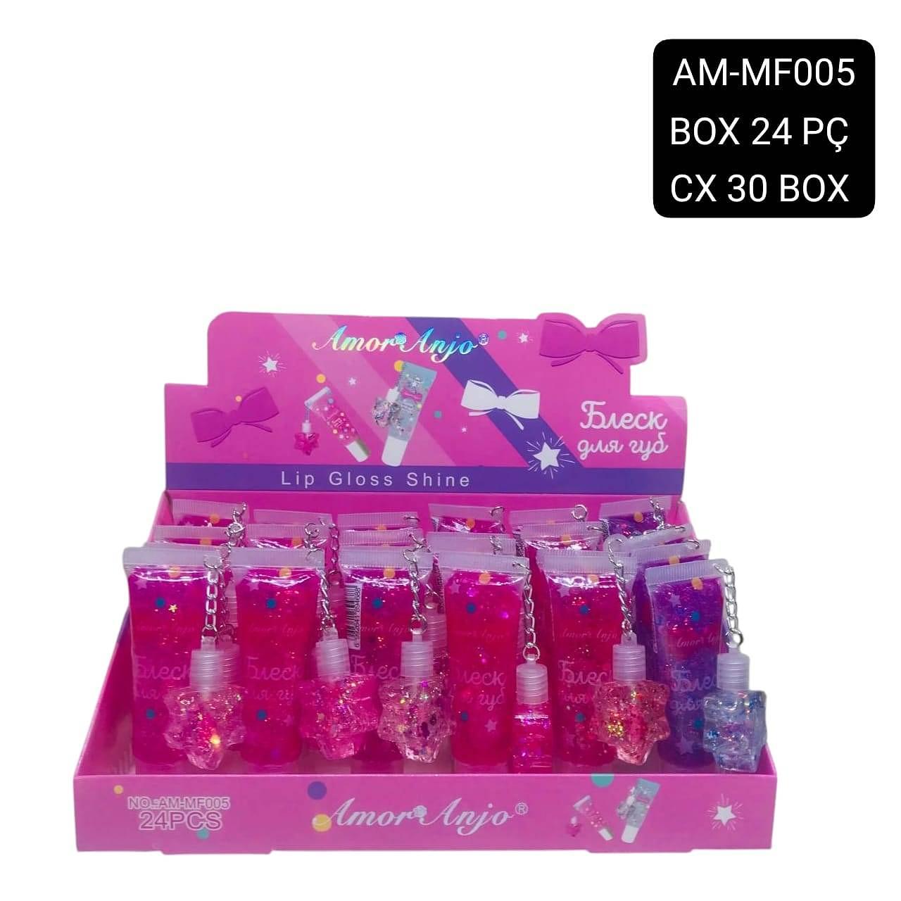 Amor e anjo lip gloss com chaveiro laço box 24 pç | Unick Make