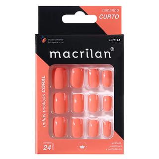 Macrilan Unhas postiças tamanho curto cor Coral BOX 12PÇS